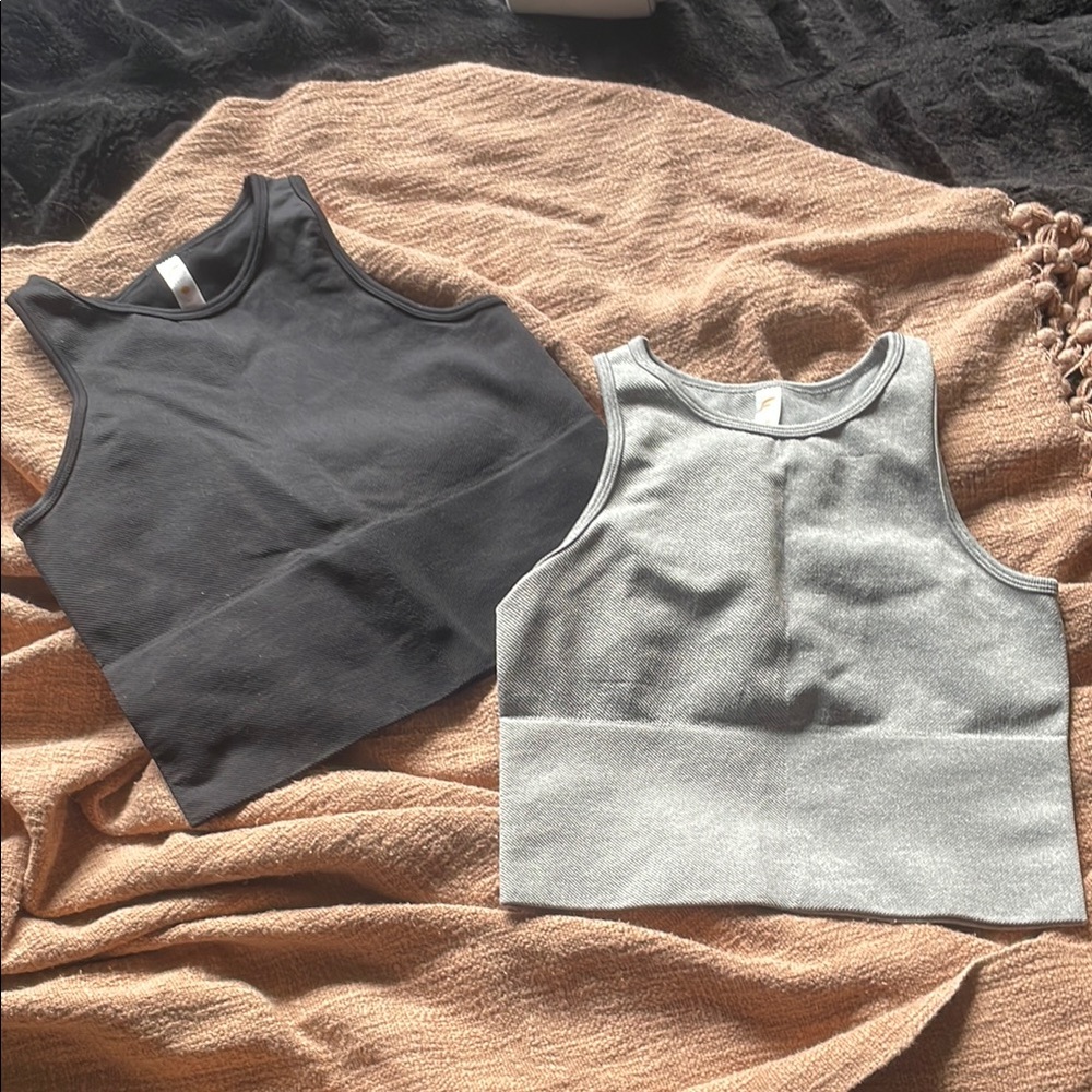 Gray and Black Crop Fitted Tank Tops